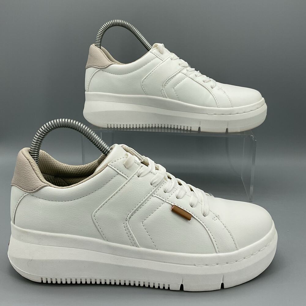 Dr. Scholl's White Platform Athletic Sneakers with Beige Heel Accent